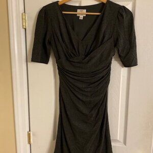 Suzi Chin for Maggy Boutique Charcoal Gray Knit Rouched Short Sleeve dre…